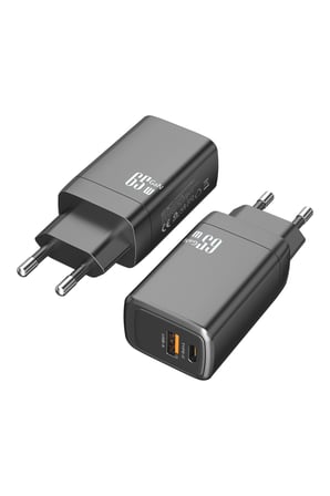 65W GaN PD Hızlı Şarj Adaptörü USB-C ve USB-A Çift Çıkışlı Telefon Tablet Laptop Uyumlu