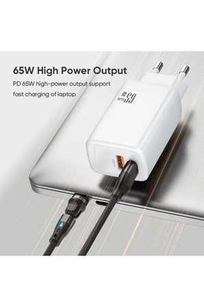 65W GaN PD Hızlı Şarj Adaptörü USB-C ve USB-A Çift Çıkışlı Telefon Tablet Laptop Uyumlu