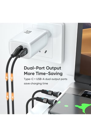 65W GaN PD Hızlı Şarj Adaptörü USB-C ve USB-A Çift Çıkışlı Telefon Tablet Laptop Uyumlu