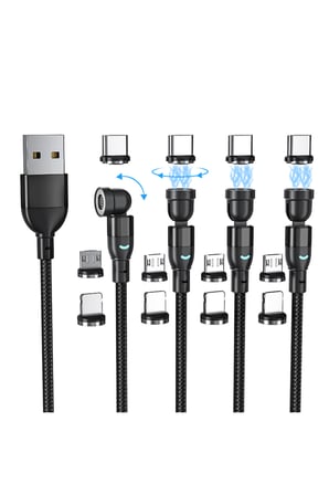 3 Uçlu 540° Döner Manyetik Hızlı Şarj Kablosu Type-C Micro USB Lightning