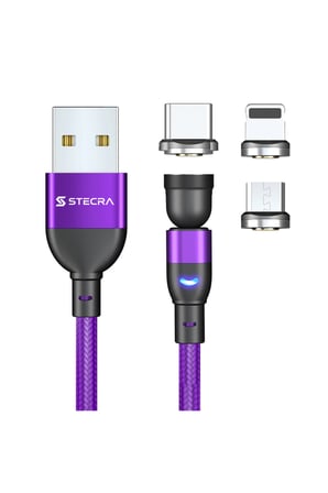 3 Uçlu 540° Döner Manyetik Hızlı Şarj Kablosu Type-C Micro USB Lightning