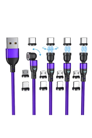 3 Uçlu 540° Döner Manyetik Hızlı Şarj Kablosu Type-C Micro USB Lightning