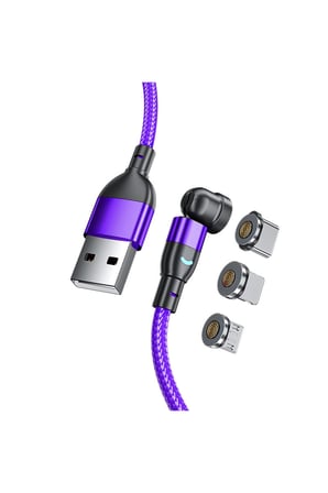 3 Uçlu 540° Döner Manyetik Hızlı Şarj Kablosu Type-C Micro USB Lightning