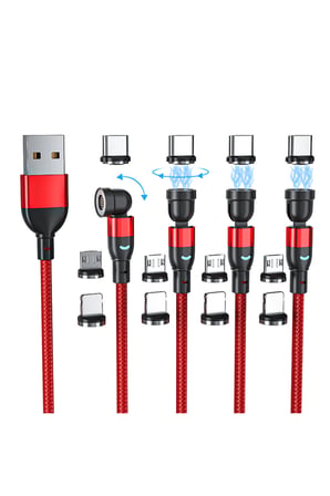 3 Uçlu 540° Döner Manyetik Hızlı Şarj Kablosu Type-C Micro USB Lightning