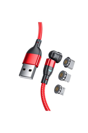 3 Uçlu 540° Döner Manyetik Hızlı Şarj Kablosu Type-C Micro USB Lightning