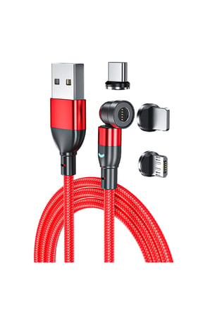 3 Uçlu 540° Döner Manyetik Hızlı Şarj Kablosu Type-C Micro USB Lightning