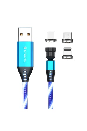 A03M05 540° Döner Manyetik Hızllı Şarj ve Data Kablosu 3A LED Işıklı Type-C, iOS , Micro USB