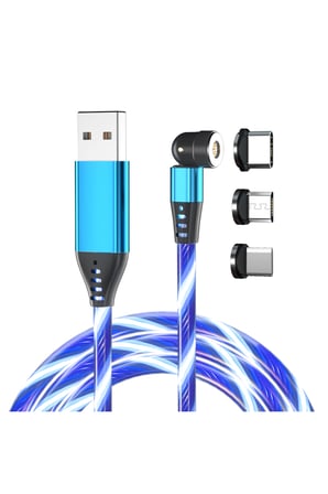 A03M05 540° Döner Manyetik Hızllı Şarj ve Data Kablosu 3A LED Işıklı Type-C, iOS , Micro USB