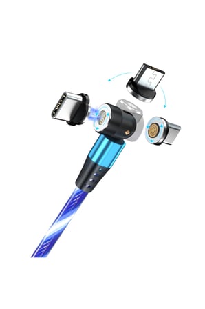 A03M05 540° Döner Manyetik Hızllı Şarj ve Data Kablosu 3A LED Işıklı Type-C, iOS , Micro USB