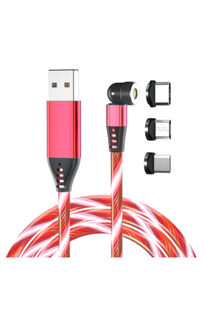 A03M05 540° Döner Manyetik Hızllı Şarj ve Data Kablosu 3A LED Işıklı Type-C, iOS , Micro USB
