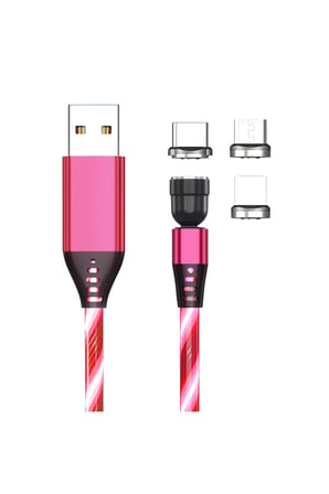 A03M05 540° Döner Manyetik Hızllı Şarj ve Data Kablosu 3A LED Işıklı Type-C, iOS , Micro USB