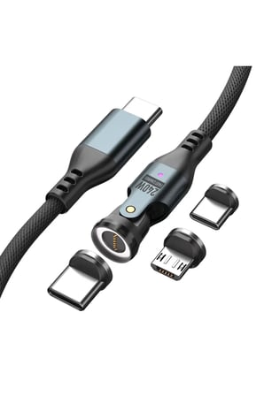 240W 9 Pin 540° Döner 3 Uçlu Manyetik Hızlı Şarj ve Data Kablosu Type-C Micro USB Lightning