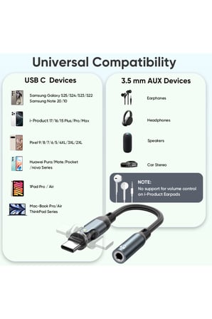 540° Döner Type-C to 3.5 mm AUX Hi-Fi DAC Kulaklık Adaptörü Mikrofon Destekli 10 cm