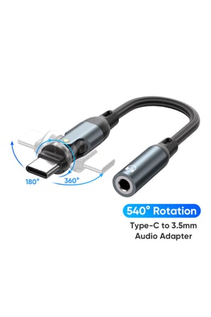 540° Döner Type-C to 3.5 mm AUX Hi-Fi DAC Kulaklık Adaptörü Mikrofon Destekli 10 cm