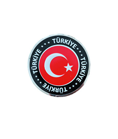 Türk Bayrağı Türkiye Yazılı  Yuvarlak Etiket Metal Sticker 7cm