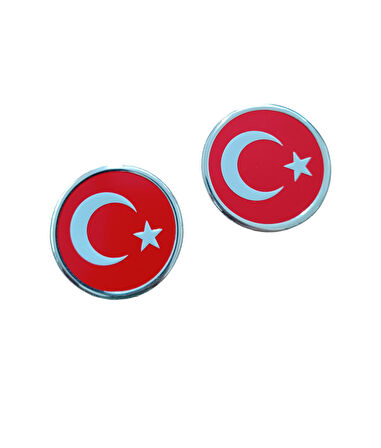 Türk Bayrağı Yuvarlak Etiket Metal Sticker 5cm 2' Li 