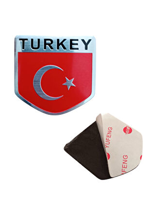 Türk Bayrağı Turkey Yazılı  Etiket Metal Sticker 5cm