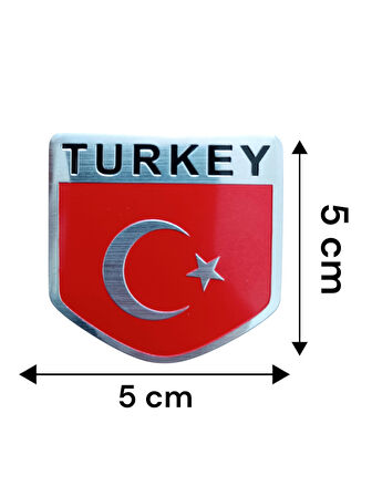 Türk Bayrağı Turkey Yazılı  Etiket Metal Sticker 5cm