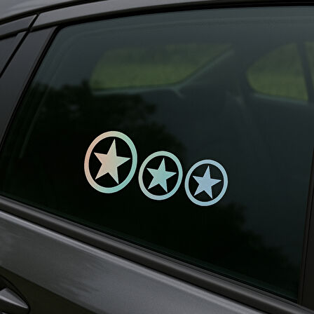 3'lü Yıldız Oto Sticker Hologramlı 20x8cm