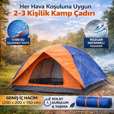 Sylar 2-3 Kişilik Kamp Çadırı Manuel Kurulum Outdoor Kamp Çadırı 200 x 200 x 135 cm Doğa Kamp Çadırı