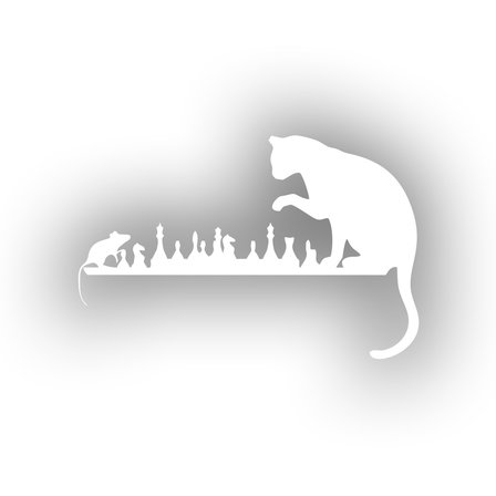 Satranç Oynayan Kedi Fare Araba Sticker 17x17 Cm Beyaz