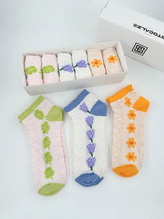 Stocalze Kadın Patik Çorap Çiçekli Pamuklu 6'lı Set 35-40