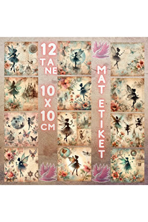 Peri Silüetleri Vintage 12 Adet Scrapbook Bullet Journal Mat Planlayıcı Sticker Etiket Seti