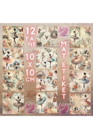 Balerin Silüetleri Vintage 12 Adet Scrapbook Bullet Journal Mat Planlayıcı Sticker Etiket Seti