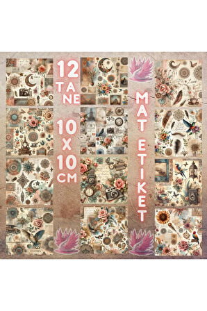 Boho Temalı Kolaj Vintage 12 Adet Scrapbook Bullet Journal Mat Planlayıcı Sticker Etiket Seti