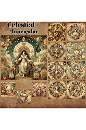 Celestial Tanrıçalar Vintage 12 Adet Scrapbook Bullet Journal Mat Planlayıcı Sticker Etiket Seti