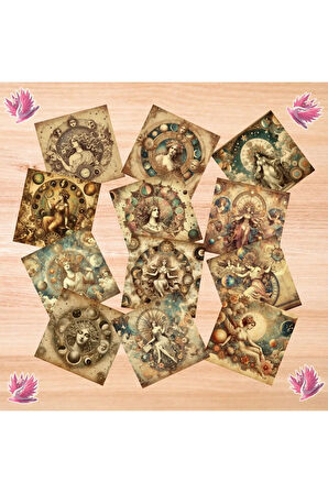 Celestial Tanrıçalar Vintage 12 Adet Scrapbook Bullet Journal Mat Planlayıcı Sticker Etiket Seti