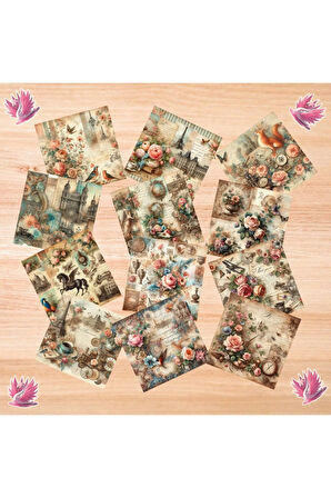 Dekupaj Kolaj Vintage 12 Adet Scrapbook Bullet Journal Mat Planlayıcı Sticker Etiket Seti
