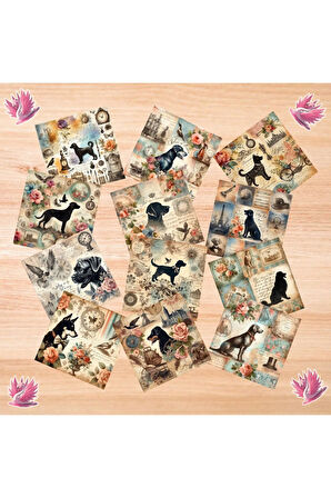 Köpek Silüetleri Vintage 12 Adet Scrapbook Bullet Journal Mat Planlayıcı Sticker Etiket Seti