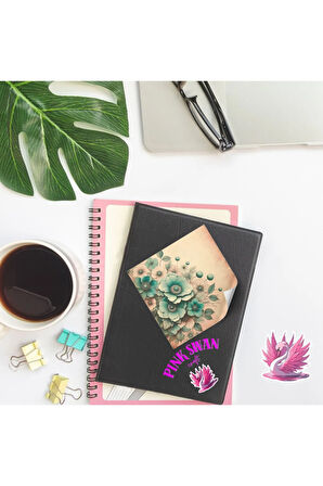 Turkuaz Çiçekler Vintage 12 Adet Scrapbook Bullet Journal Mat Planlayıcı Sticker Etiket Seti
