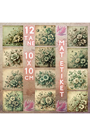 Yeşil Adaçayı Temalı Vintage 12 Adet Scrapbook Bullet Journal Mat Planlayıcı Sticker Etiket Seti