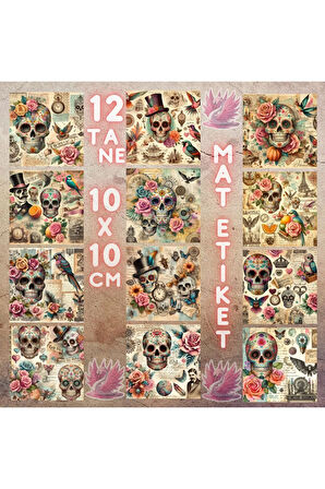 Sugar Skull Vintage 12 Adet Scrapbook Bullet Journal Mat Planlayıcı Sticker Etiket Seti