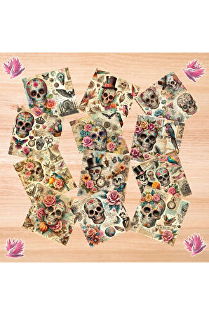 Sugar Skull Vintage 12 Adet Scrapbook Bullet Journal Mat Planlayıcı Sticker Etiket Seti