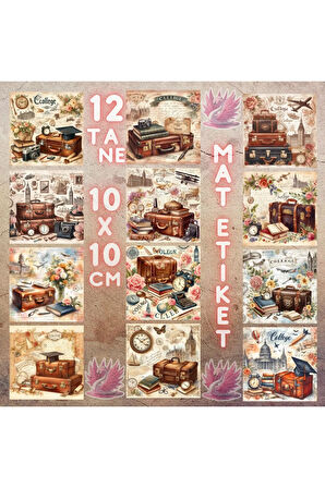 Ahşap Valizler Vintage 12 Adet Scrapbook Bullet Journal Mat Planlayıcı Sticker Etiket Seti