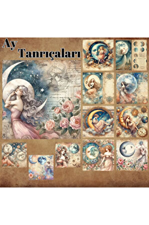 Ay Tanrıçaları Vintage 12 Adet Scrapbook Bullet Journal Mat Planlayıcı Sticker Etiket Seti