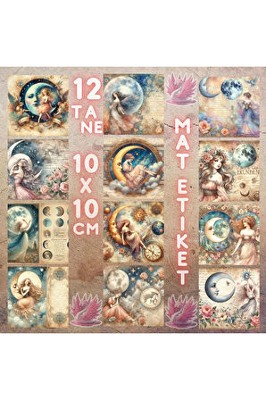 Ay Tanrıçaları Vintage 12 Adet Scrapbook Bullet Journal Mat Planlayıcı Sticker Etiket Seti