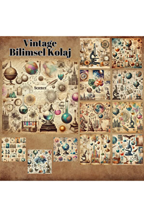 Bilimsel Kolaj Vintage 12 Adet Scrapbook Bullet Journal Mat Planlayıcı Sticker Etiket Seti