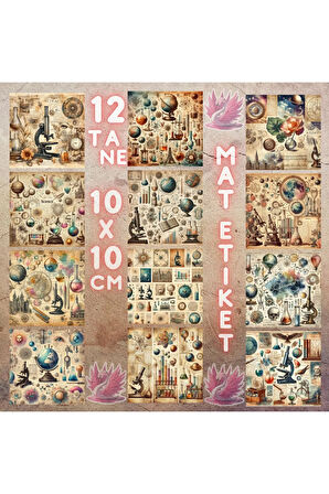 Bilimsel Kolaj Vintage 12 Adet Scrapbook Bullet Journal Mat Planlayıcı Sticker Etiket Seti