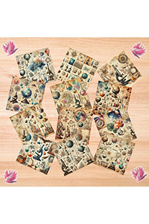 Bilimsel Kolaj Vintage 12 Adet Scrapbook Bullet Journal Mat Planlayıcı Sticker Etiket Seti