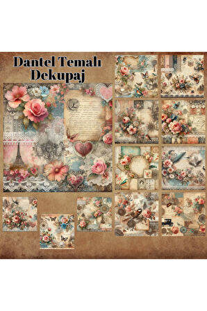 Dantelli Dekupaj Vintage 12 Adet Scrapbook Bullet Journal Mat Planlayıcı Sticker Etiket Seti