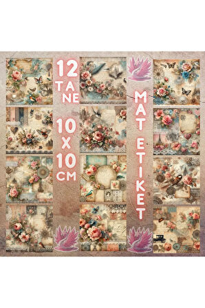 Dantelli Dekupaj Vintage 12 Adet Scrapbook Bullet Journal Mat Planlayıcı Sticker Etiket Seti