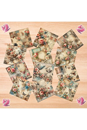 Dantelli Dekupaj Vintage 12 Adet Scrapbook Bullet Journal Mat Planlayıcı Sticker Etiket Seti