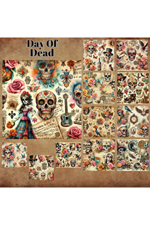 Day Of Dead Vintage 12 Adet Scrapbook Bullet Journal Mat Planlayıcı Sticker Etiket Seti