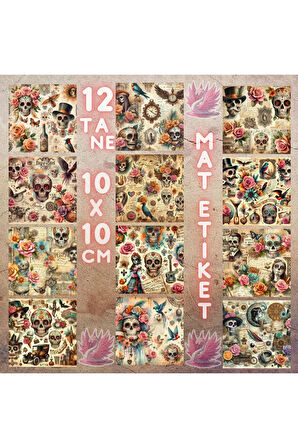 Day Of Dead Vintage 12 Adet Scrapbook Bullet Journal Mat Planlayıcı Sticker Etiket Seti