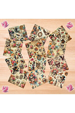 Day Of Dead Vintage 12 Adet Scrapbook Bullet Journal Mat Planlayıcı Sticker Etiket Seti