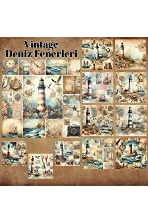 Deniz Fenerleri Vintage 12 Adet Scrapbook Bullet Journal Mat Planlayıcı Sticker Etiket Seti